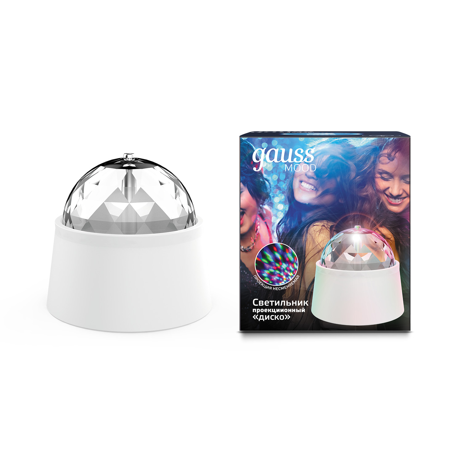 Светильник настольный 3 Вт Белый IP20 с фиксированной проекцией ДИСКО с кабелем электропитания и выключателем MOOD