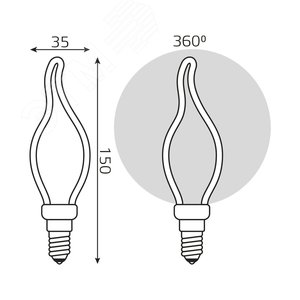 Лампа светодиодная филаментная LED 4 Вт 330 лм 2700К AC185-265В E14 контурная Artline Свеча теплая матовая колба Black Filament Gauss 1000801104 GAUSS - 8