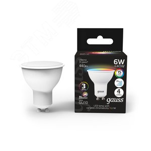 Лампа светодиодная LED 6 Вт 440 лм RGBW софит MR16 GU10 AC 220В RGBW и димирование от пульта Black Gauss - фото 2