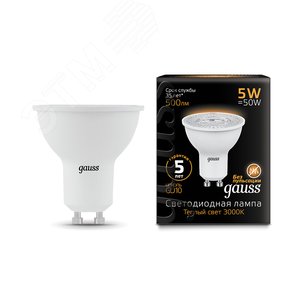 Лампа светодиодная LED 5 Вт 500 лм 3000К AC150-265В GU10 софит MR16 теплая  Black Gauss 101506105 GAUSS - 3
