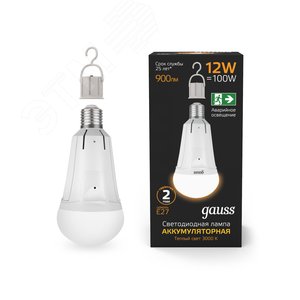 Лампа светодиодная LED 12 Вт 900 лм 3000К А80 груша теплый E27 AC 220В аварийная с Li-Ion аккумулятором Black - фото 2