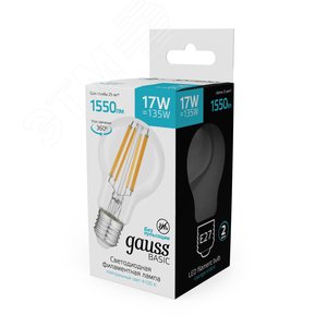 Лампа светодиодная филаментная LED 17 Вт 1550 лм 4100К А60 груша нейтральный E27 AC 220В прозрачная колба Basic - фото 4