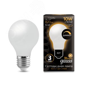 Лампа светодиодная филаментная LED 10 Вт 820 лм 2700К AC185-265В E27 А60 (груша) теплая матовая колба диммируемая Black Filament Gauss 102202110-D GAUSS - 3