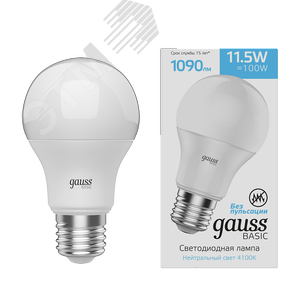 Лампа светодиодная LED 11.5 Вт1090 Лм 4100К белая E27 A60 Basic Gauss 1023222 GAUSS - 2