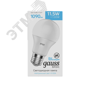 Лампа светодиодная LED 11.5 Вт1090 Лм 4100К белая E27 A60 Basic Gauss 1023222 GAUSS - 3