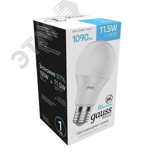 Лампа светодиодная LED 11.5 Вт1090 Лм 4100К белая E27 A60 Basic Gauss 1023222 GAUSS - 4