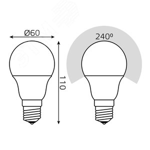 Лампа светодиодная LED 10 Вт 880 лм 3000К AC150-265В E27 А60 (груша) теплая шаговое диммирование выключателем Black 102502110-S GAUSS - 7