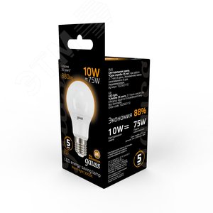 Лампа светодиодная LED 10 Вт 880 лм 3000К AC150-265В E27 А60 (груша) теплая Black 102502110 GAUSS - 6