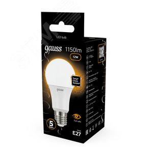 Лампа светодиодная LED 12 Вт 1150 лм 3000К А60 груша теплый E27 AC 220В Black - фото 14