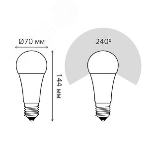 Лампа светодиодная LED 22 Вт 1900 лм 3000К AC150-265В E27 А70 (груша) теплая  Black Gauss 102502122 GAUSS - 8