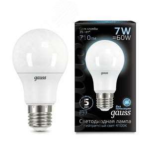 Лампа светодиодная LED 7 Вт 710 лм 4100К AC150-265В E27 А60 (груша) нейтральный Black 102502207 GAUSS - 3