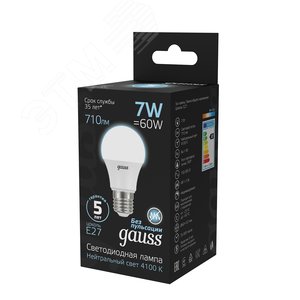 Лампа светодиодная LED 7 Вт 710 лм 4100К AC150-265В E27 А60 (груша) нейтральный Black 102502207 GAUSS - 6
