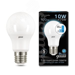 Лампа светодиодная LED 10 Вт 920 лм 4100К AC150-265В E27 А60 (груша) нейтральный шаговое диммирование выключателем Black 102502210-S GAUSS - 3