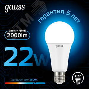 Лампа светодиодная LED 22 Вт 2000 лм 6500К А70 груша холодный E27 AC 220В Black - фото 3
