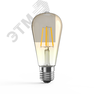 Лампа светодиодная филаментная LED 6 Вт 550 лм 2400К AC185-265В E27 ST64 теплая золотистая колба Black Filament Gauss