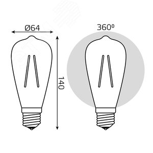 Лампа светодиодная филаментная LED 6 Вт 550 лм 2400К AC185-265В E27 ST64 теплая золотистая колба Black Filament Gauss 102802006 GAUSS - 8