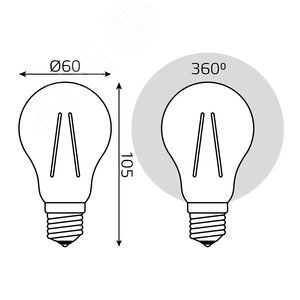 Лампа Gauss Filament А60 8W 740lm 2700К Е27 LED 1/10/40 102802108 GAUSS - 8