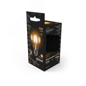 Лампа светодиодная филаментная LED 10 Вт 930 лм 2700К AC185-265В E27 А60 (груша) теплая  Black Filament Gauss 102802110 GAUSS - 7