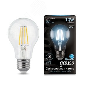 Лампа светодиодная филаментная LED 10 Вт 970 лм 4100К AC185-265В E27 А60 (груша) нейтральный Black Filament 102802210 GAUSS - 3
