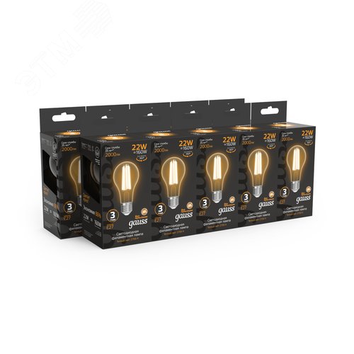 Лампа светодиодная филаментная LED 22 Вт 2000 лм 2700К А70 груша теплый E27 AC 220В прозрачная колба Black Filament - фото 11