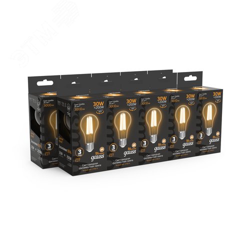 Лампа светодиодная филаментная LED 30 Вт 3000 лм 2700К А70 груша теплый E27 AC 220В прозрачная колба Black Filament - фото 11