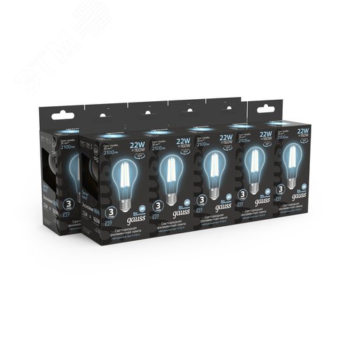 Лампа светодиодная филаментная LED 22 Вт 2100 лм 4100К А70 груша нейтральный E27 AC 220В прозрачная колба Black Filament - фото 11