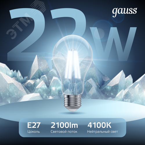 Лампа светодиодная филаментная LED 22 Вт 2100 лм 4100К А70 груша нейтральный E27 AC 220В прозрачная колба Black Filament - фото 3