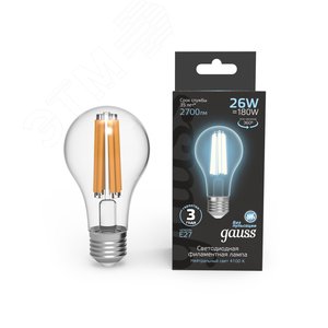 Лампа светодиодная филаментная LED 26 Вт 2700 лм 4100К AC185-265В E27 А70 (груша) нейтральный Black Filament