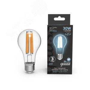 Лампа светодиодная филаментная LED 30 Вт 3100 лм 4100К AC185-265В E27 А70 (груша) нейтральный Black Filament