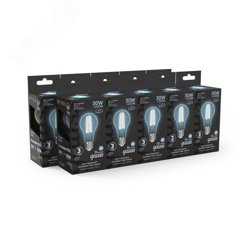 Лампа светодиодная филаментная LED 30 Вт 3100 лм 4100К А70 груша нейтральный E27 AC 220В прозрачная колба Black Filament - фото 11