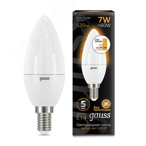 Лампа светодиодная LED 7 Вт 520 лм 3000К AC150-265В E14 свеча теплая шаговое диммирование выключателем Black 103101107-S GAUSS - 3