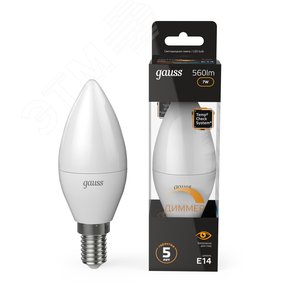 Лампа светодиодная LED 7 Вт 560 лм 3000К свеча теплый E14 AC 220В диммируемая Black - фото 2