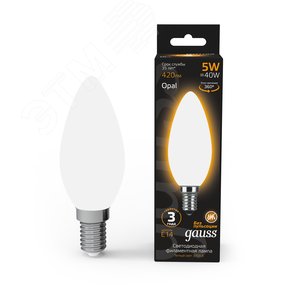 Лампа светодиодная филаментная LED 5 Вт 420 лм 2700К AC185-265В E14 свеча теплая матовая колба Black Filament Gauss 103201105 GAUSS - 3