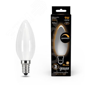 Лампа светодиодная филаментная LED 9 Вт 590 лм 3000К AC185-265В E14 свеча теплая матовая колба диммируемая Black Filament 103201109-D GAUSS - 3
