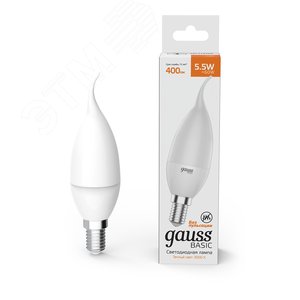 Лампа светодиодная LED 5.5 Вт 400 лм 3000К свеча на ветру теплый E14 AC 220В Basic - фото 2