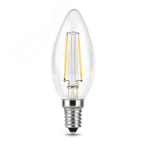 Лампа светодиодная филаментная LED 5 Вт 420 лм 2700К AC185-265В E14 свеча теплая диммируемая Black Filament Gauss 103801105-D GAUSS - 5