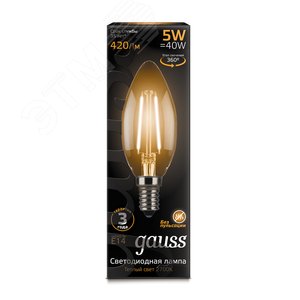 Лампа светодиодная филаментная LED 5 Вт 420 лм 2700К AC185-265В E14 свеча теплая Black Filament 103801105 GAUSS - 6