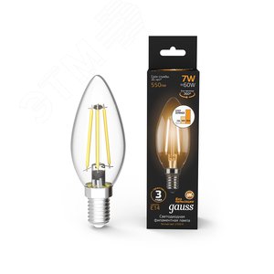 Лампа светодиодная филаментная LED 7 Вт 550 лм 2700К AC185-265В E14 свеча теплая шаговое диммирование выключателем Black Filament 103801107-S GAUSS - 3