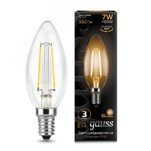 Лампа светодиодная филаментная LED 7 Вт 550 лм 2700К AC185-265В E14 свеча теплая  Black Filament Gauss 103801107 GAUSS - 3