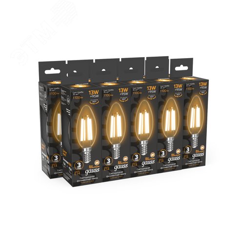 Лампа светодиодная филаментная LED 13 Вт 1100 лм 2700К свеча теплый E14 AC 220В прозрачная колба Black Filament - фото 12