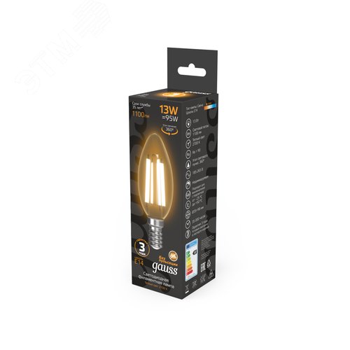 Лампа светодиодная филаментная LED 13 Вт 1100 лм 2700К свеча теплый E14 AC 220В прозрачная колба Black Filament - фото 11