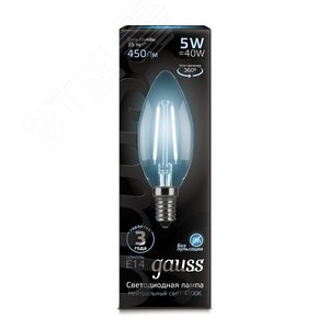 Лампа светодиодная филаментная LED 5 Вт 450 лм 4100К AC185-265В E14 свеча нейтральный  Black Filament Gauss 103801205 GAUSS - 6