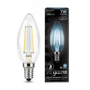 Лампа светодиодная филаментная LED 7 Вт 580 лм 4100К AC185-265В E14 свеча нейтральный  Black Filament Gauss 103801207 GAUSS - 3