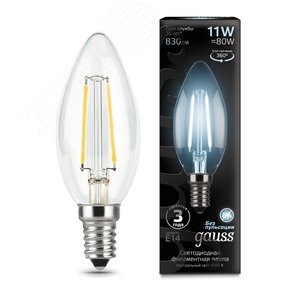 Лампа светодиодная филаментная LED 11 Вт 830 лм 4100К AC185-265В E14 свеча нейтральный Black Filament 103801211 GAUSS - 3
