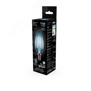 Лампа светодиодная филаментная LED 11 Вт 830 лм 4100К AC185-265В E14 свеча нейтральный Black Filament 103801211 GAUSS - 6