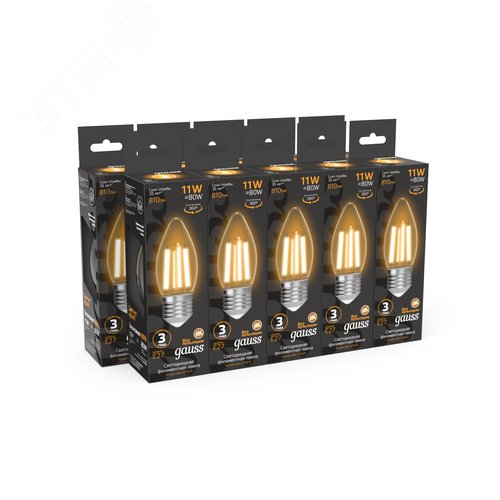 Лампа светодиодная филаментная LED 11 Вт 810 лм 2700К свеча теплый E27 AC 220В прозрачная колба Black Filament - фото 11