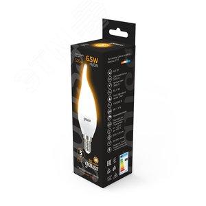 Лампа светодиодная LED 6.5 Вт 520 лм 3000К AC150-265В E14 свеча теплая Black 104101107 GAUSS - 5