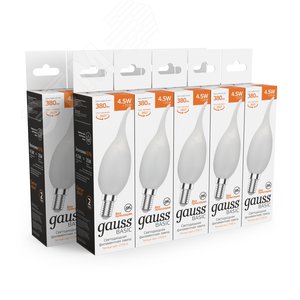 Лампа светодиодная филаментная LED 4.5 Вт 380 лм 2700К свеча на ветру теплый E14 AC 220В матовая колба Basic - фото 3