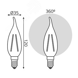 Лампа светодиодная филаментная LED 5 Вт 420 лм 2700К AC185-265В E14 свеча теплая диммируемая Black Filament 104801105-D GAUSS - 8