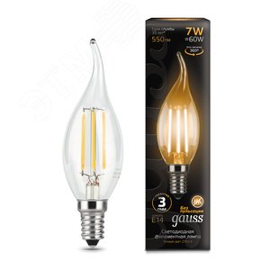 Лампа светодиодная филаментная LED 7 Вт 550 лм 2700К AC185-265В E14 свеча теплая Black Filament 104801107 GAUSS - 3